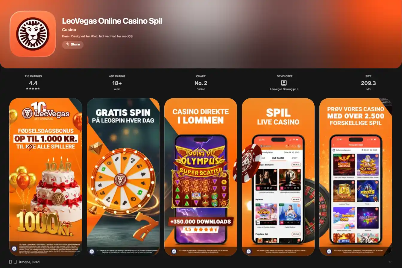 Visning af LeoVegas app i den danske App Store